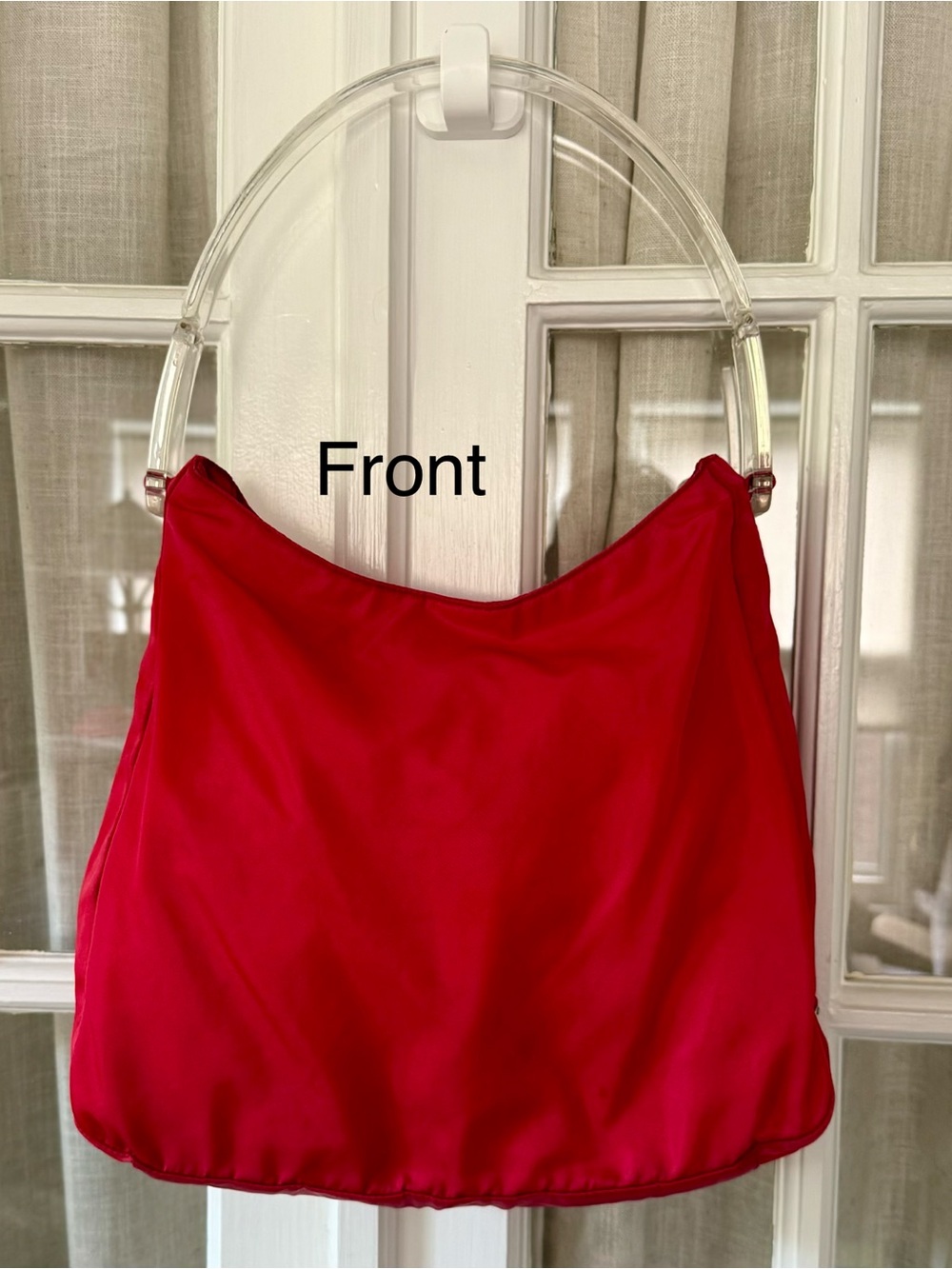 Vintage Y2K Red PRADA Nylon Handbag with Clear Lucite Top Handle